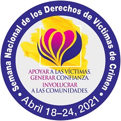 Thumbnail in Spanish of a round button for the 2021 National Crime Victims' Rights Week