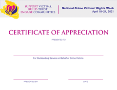 2021 National Crime Victims’ Rights Week Certificate of Appreciation