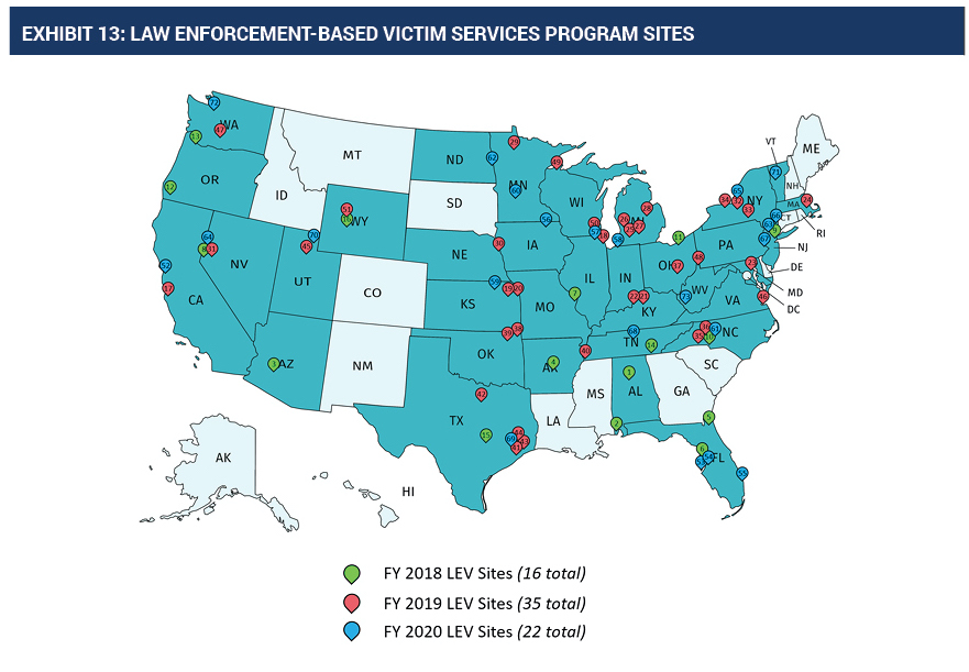 map of law enforcement-based victim services program sites