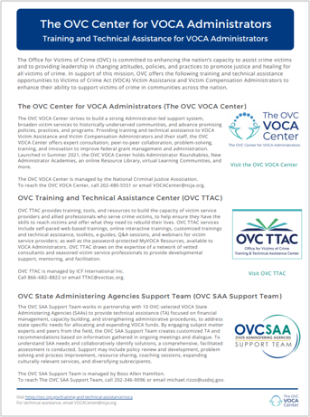Training and Technical Assistance Partner Summary for VOCA Administrators