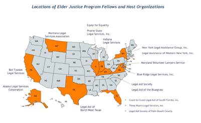 Locations of Elder Justice Program Fellows and Host Organizations