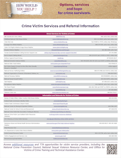 Flier with information about services available to victims of crime