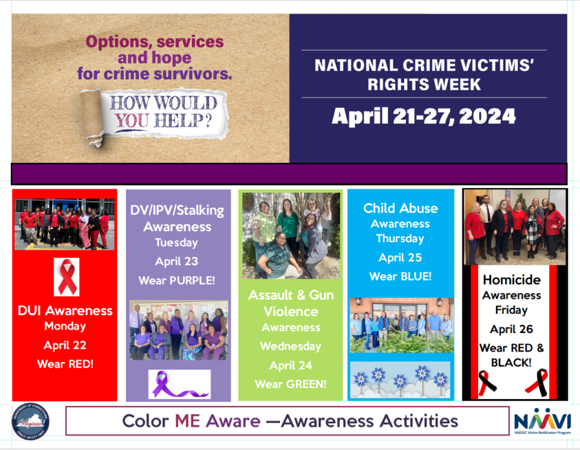 Color ME Aware Awareness Activities during 2024 National Crime Victims' Rights Week