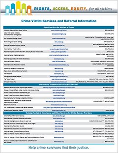 Rights. Access. Equity. for all victims. Crime Victim Services and Referral Information.