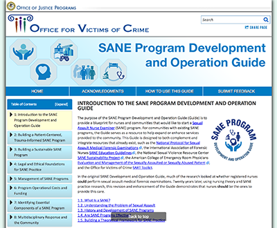 screenshot of SANE Program website