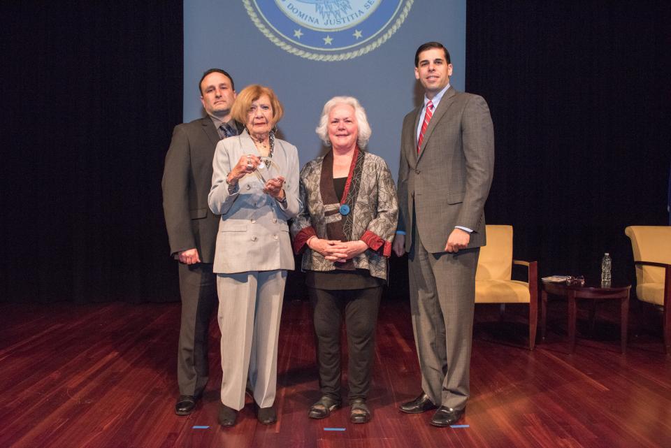 The family of the late Teresa P. Scalzo accept the 2017 Ronald Wilson Reagan Public Policy Award at the National Crime Victims’ Service Awards Ceremony. 