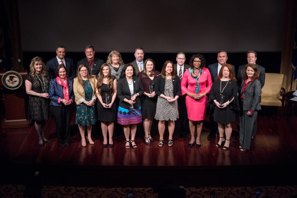 The 2018 National Crime Victims' Service Awards recipients with OVC Director Darlene Hutchinson and Alan Hanson, Principal Deputy Assistant Attorney General, Office of Justice Programs.