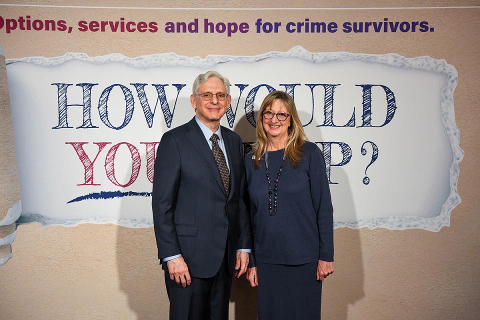Angela McCown, LMFT with Attorney General Merrick B. Garland at the 2024 National Crime Victims' Rights Week Candlelight Vigil.
