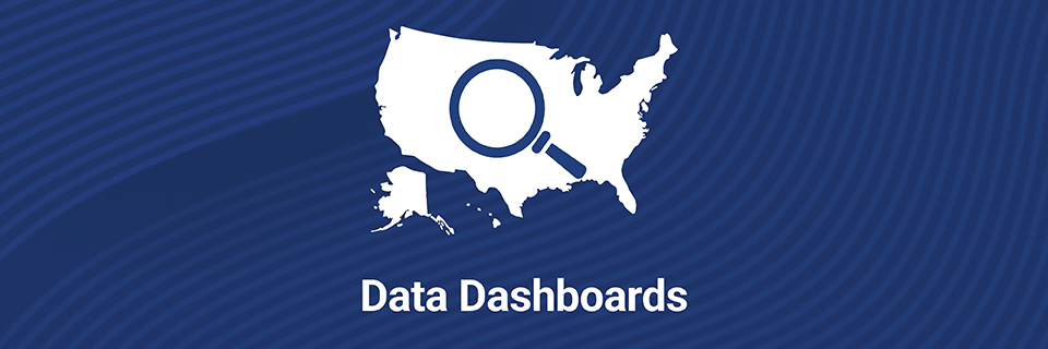 Map of the U.S. with a magnifying glass. Text on image reads "Data Dashboards".