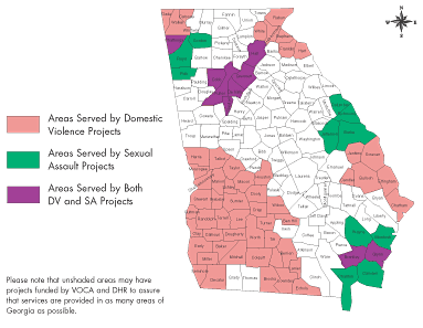 Exhibit 16: Georgia Areas Served by VAWA Domestic Violence and
Sexual Assault Service Projects