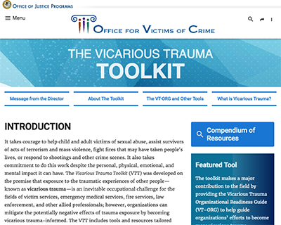 screenshot of Vicarious Trauma Toolkit website homepage