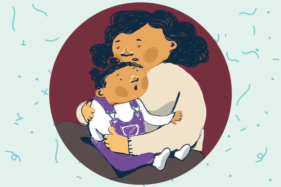 Woman hugging a small child