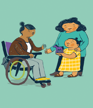 two adults comforting a child